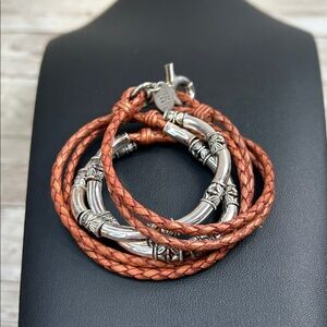 Lizzy James Silver and Brown Leather Braided Bracelet